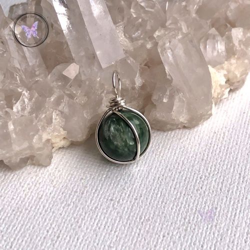 Seraphinite Silver Wire Sphere Pendant